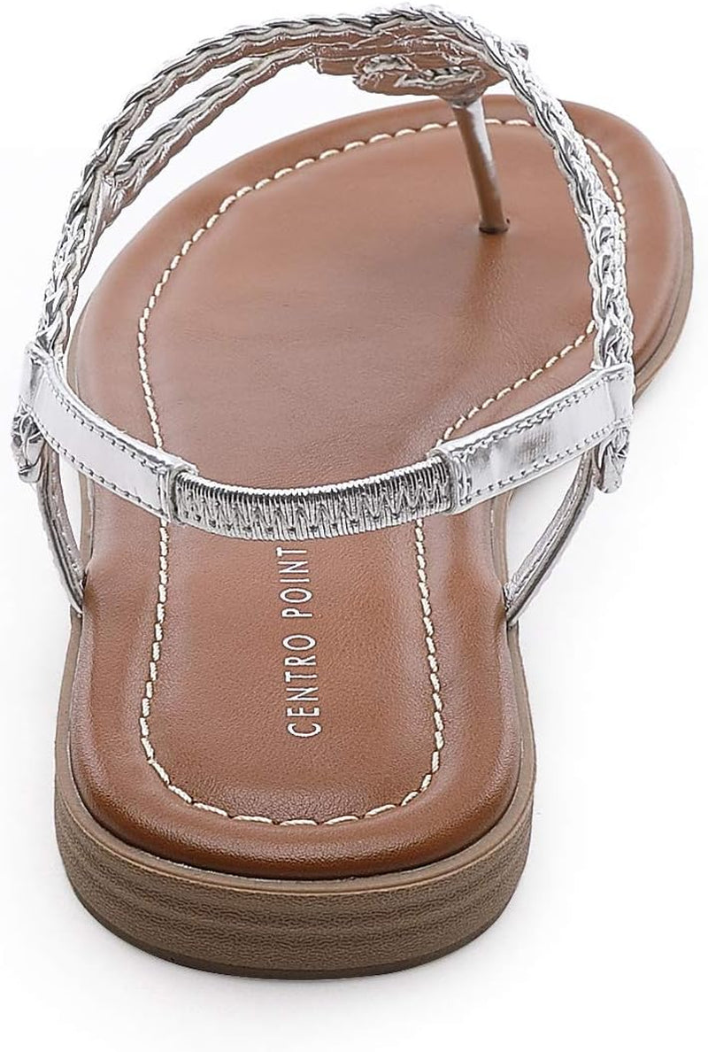 Women'S Braided T-Strap Thong Slip on Flat Sandals with Elastic Brand Roman Gladiator Fashion Flip Flop Shoes