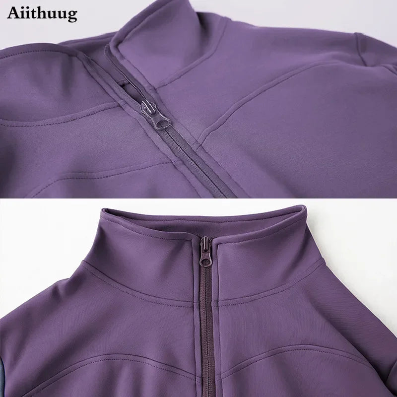 Aiithuug Women'S Slim Fit Lightweight Jackets Women'S Full Zip-Up Yoga Sports Running Jacket with Thumb Holes for Workout