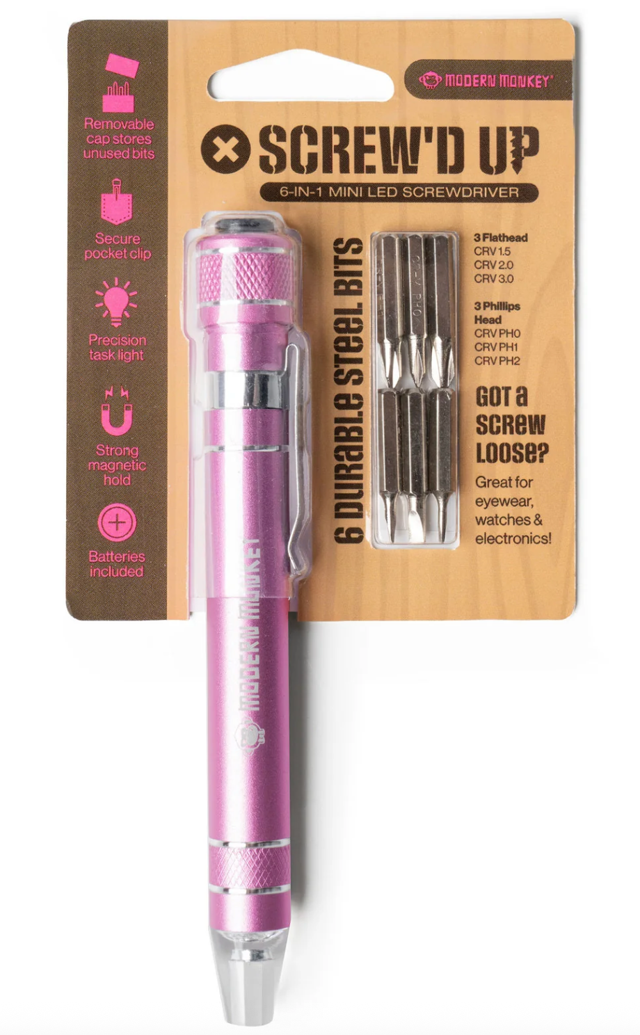 Modern Monkey Screw’d Up 6-in-1 Screwdriver with LED Light