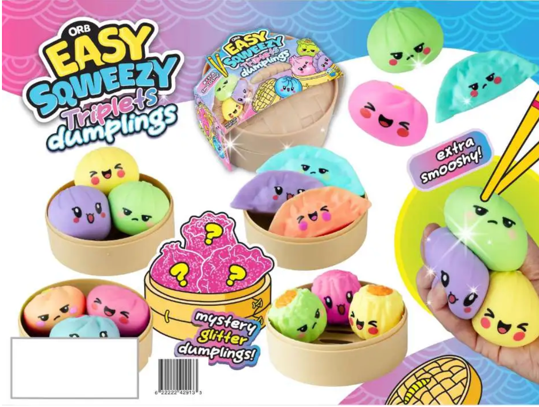 ORB™ Easy Sqweezy Triplets Dumplings Squeeze Toy Mystery Pack [3 RANDOM Colors, Extra Smooshy]